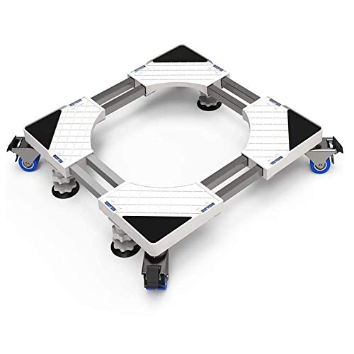 Dewel Base Ajustable de 54cm～74cm con 8 Tubo de Acero inoxidable, 4 Ruedas Giratorias y 4 Pies de Goma Soporte para Lavadora, Secadora y Refrigerador. máxima de carga: 500 kg.