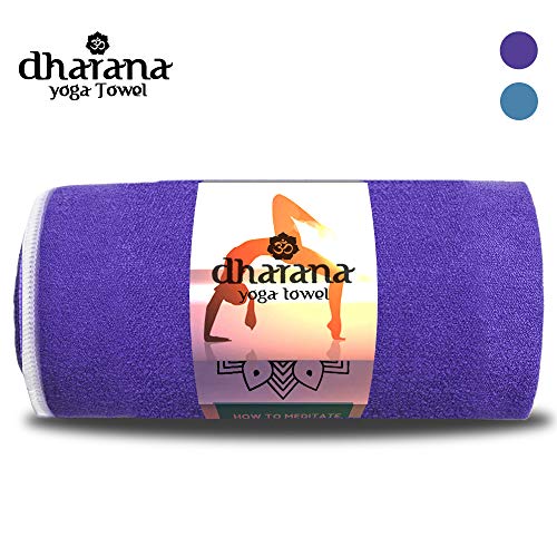 Dharana Toalla para Esterilla de Yoga Antideslizante de Secado rápido - Toalla de Microfibra para Deporte - Hot Yoga - Bikram absorvente del Sudor (Purpura)
