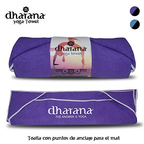 Dharana Toalla para Esterilla de Yoga Antideslizante de Secado rápido - Toalla de Microfibra para Deporte - Hot Yoga - Bikram absorvente del Sudor (Purpura)