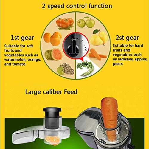 DHTOMC Acero Inoxidable de Gran diámetro de Exprimidor, Hogar eléctrico automático de múltiples Funciones del Jugo de la máquina - Jugo Negro Anti-Goteo, Doble Fila Xping