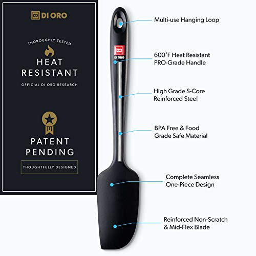 DI ORO® - Espátula pequeña en silicona - Resistente al calor hasta 315ºC - Diseño sin costuras - Lengua de silicona antiadherente profesional con tecnología interna en acero inoxidable