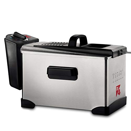 Di4 Fritagglia 3.0 - Freidora, 2000W, 3L, Resistencia sumergida, Tapa con filtro de Inox, Regulador de temperatura, Cuerpo, tapa y cubeta en Acero Inoxidable, Posición de escurrido del aceite