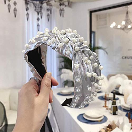 Diadema de mujer Perlas Diadema Brillante Pu Cuero Sombreros Turbante Banda para el cabello suave Accesorios para el cabello para niñas Venta al por mayor-diadema de plata