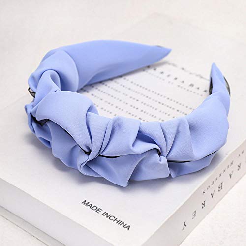 Diadema plegable de color puro de primavera y verano fuente de sombreros dulces Yiwu Mishe diadema diadema diadema red diadema roja-Diadema plisada azul