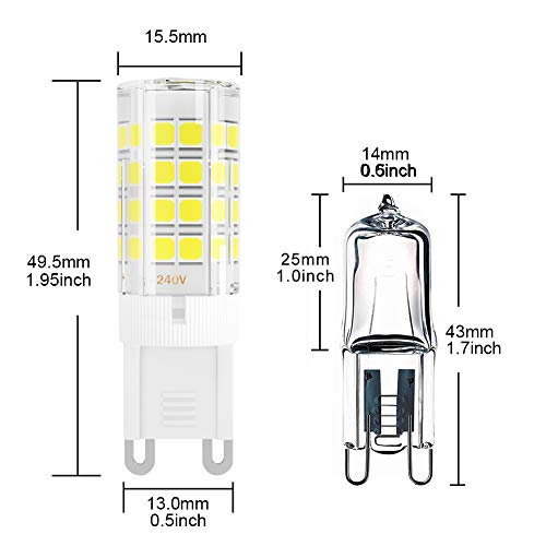 DiCUNO G9 Bombilla LED 4W (40W Bombilla Halógena Equivalente), 450LM, Ahorro de energía,Blanco frío 6000K, AC100-240V, No-regulables, Base ceramica, 360 Grados ángulo, Paquete de 10