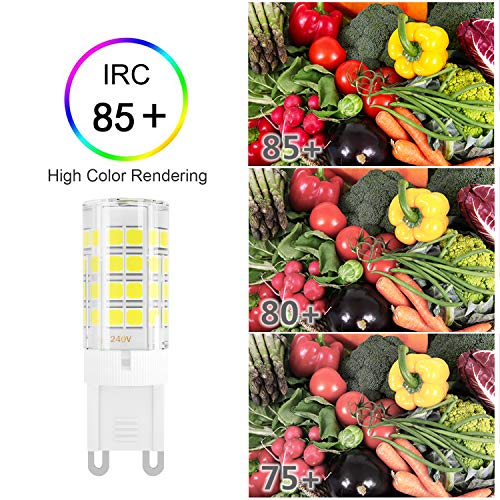 DiCUNO G9 Bombilla LED 4W (40W Bombilla Halógena Equivalente), 450LM, Ahorro de energía,Blanco frío 6000K, AC100-240V, No-regulables, Base ceramica, 360 Grados ángulo, Paquete de 10