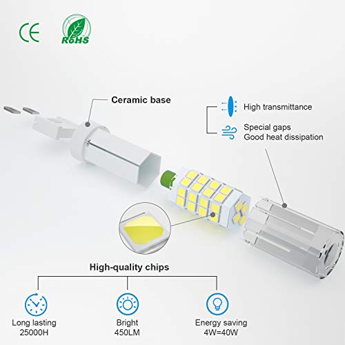 DiCUNO G9 Bombilla LED 4W (40W Bombilla Halógena Equivalente), 450LM, Ahorro de energía,Blanco frío 6000K, AC100-240V, No-regulables, Base ceramica, 360 Grados ángulo, Paquete de 10