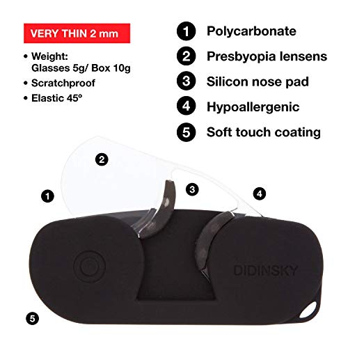 DIDINSKY Gafas de Lectura sin Patillas Graduadas para Hombre y Mujer transparentes. Gafas de presbicia para hombre y mujer retro o vintage para vista cansada. Graphite +3.0 – MIM