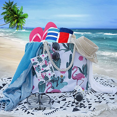 Diealles Bolsa de Playa de Lona Mujer Grande, Bolsa de Playa Grande con Cremallera para Mujeres y Niñas - Style1