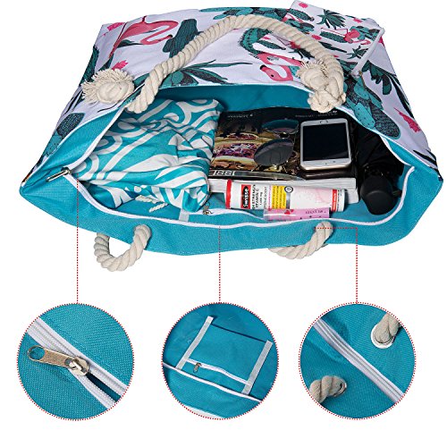 Diealles Bolsa de Playa de Lona Mujer Grande, Bolsa de Playa Grande con Cremallera para Mujeres y Niñas - Style1