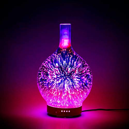 Difusor de aceite esencial de vidrio 3D, difusor ultrasónico de aroma – humidificador eléctrico de niebla fría con luces LED de noche que cambian de color, para aromaterapia y aceite de coco de oliva