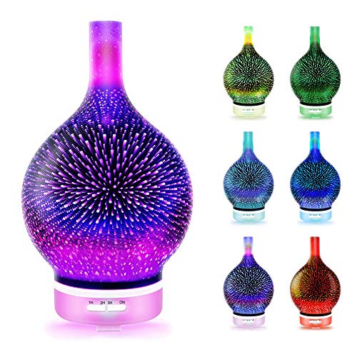 Difusores de aceites esenciales para aromaterapia, fuegos artificiales 3D Difusor de aceites esenciales Humidificador ultrasónico LED de aromaterapia para hogar, oficina, dormitorio-Blanco