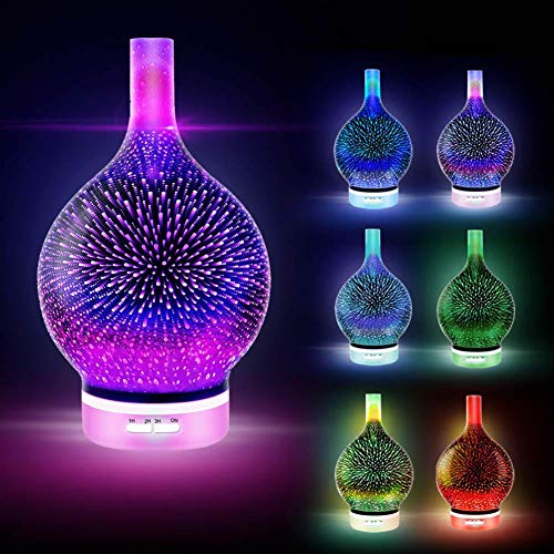 Difusores de aceites esenciales para aromaterapia, fuegos artificiales 3D Difusor de aceites esenciales Humidificador ultrasónico LED de aromaterapia para hogar, oficina, dormitorio-Blanco