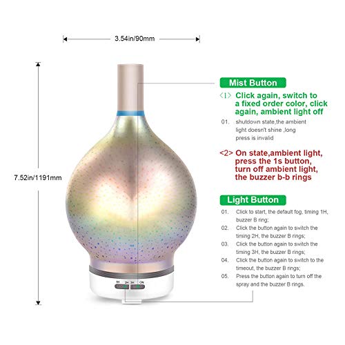 Difusores de aceites esenciales para aromaterapia, fuegos artificiales 3D Difusor de aceites esenciales Humidificador ultrasónico LED de aromaterapia para hogar, oficina, dormitorio-Blanco