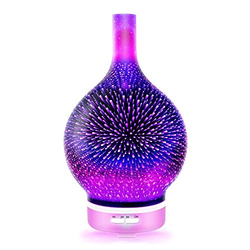Difusores de aceites esenciales para aromaterapia, fuegos artificiales 3D Difusor de aceites esenciales Humidificador ultrasónico LED de aromaterapia para hogar, oficina, dormitorio-Blanco