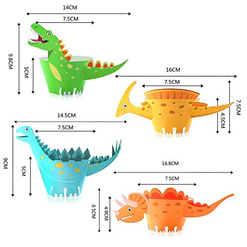 Dinosaur Cupcake Wrappers,24 Piezas Cupcake Dinosaurio Cupcake Topper de Tarta para Niños Baby Showers Party Decor Favors