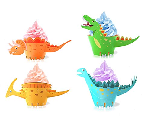 Dinosaur Cupcake Wrappers,24 Piezas Cupcake Dinosaurio Cupcake Topper de Tarta para Niños Baby Showers Party Decor Favors