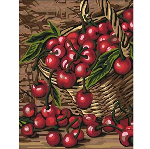 Dirart Sin Marco DIY Cuadro Pintura De La Pintura De La Lona De La Cereza Dulce Madura Por Las Imágenes Decorativas De La Pared Pintada Pared Para La Sala De Estar 40X50Cm