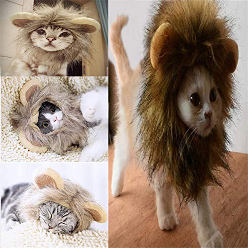 Disfraz de Halloween para mascotas, sombrero de melena de león para gatitos cachorros perros ajustable lavable cómodo pelo de león Halloween Navidad fiesta de Pascua actividad