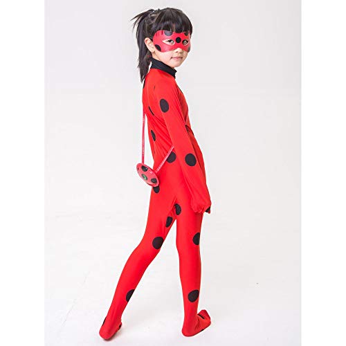Disfraz de Mariquita Milagrosa Para Niña Halloween Ladybug Viste a Cosplay Leotardo Bodysuit Con Lunares Niños Disfraz Heroína Super Bug Mariquita Niña Infantil Para Carnaval (S(95-110cm)3-4 ans)