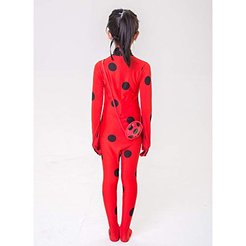 Disfraz de Mariquita Milagrosa Para Niña Halloween Ladybug Viste a Cosplay Leotardo Bodysuit Con Lunares Niños Disfraz Heroína Super Bug Mariquita Niña Infantil Para Carnaval (S(95-110cm)3-4 ans)