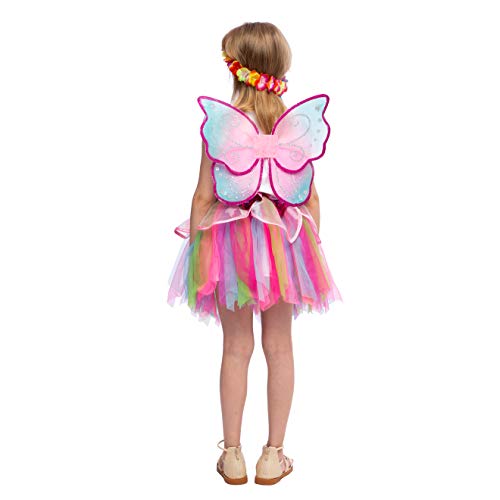 Disfraz de princesa de hada del arco iris rosa para niñas vestido con tutú y accesorios (pequeño de 5 a 7 años)