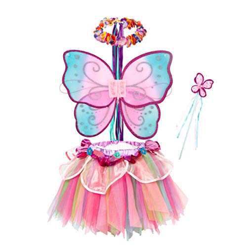 Disfraz de princesa de hada del arco iris rosa para niñas vestido con tutú y accesorios (pequeño de 5 a 7 años)