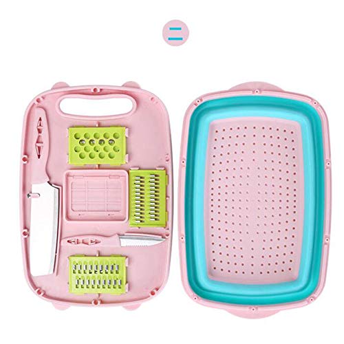 DishyKooker Tabla de Cortar Plegable Multifuncional de Cocina en Bloque 9 en 1 con Cesta de Drenaje Rosa [Caja Inglesa] Productos para el hogar