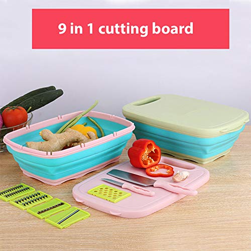 DishyKooker Tabla de Cortar Plegable Multifuncional de Cocina en Bloque 9 en 1 con Cesta de Drenaje Rosa [Caja Inglesa] Productos para el hogar