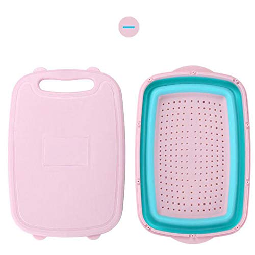 DishyKooker Tabla de Cortar Plegable Multifuncional de Cocina en Bloque 9 en 1 con Cesta de Drenaje Rosa [Caja Inglesa] Productos para el hogar