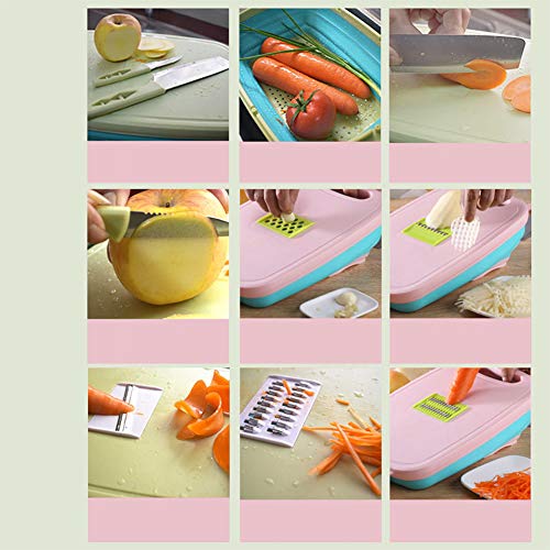 DishyKooker Tabla de Cortar Plegable Multifuncional de Cocina en Bloque 9 en 1 con Cesta de Drenaje Rosa [Caja Inglesa] Productos para el hogar