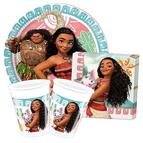 Disney bpwfa-315 Moana Juego Incluye 16 vasos, 16 platos de papel/16 servilletas/1 funda para mesa