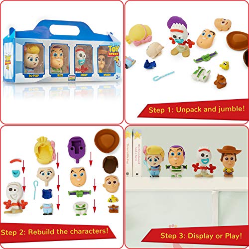 Disney Toy Story 4 Forky, Woody, Buzz y Figura de Bo Peep, Juego con 4 Figuras de Acción, Set de Figuras 4 Minis Personajes, Juguetes De Colección, Juguetes niños +3 años
