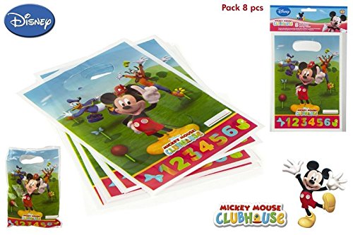 DISOK - Pack 8 Bolsitas Party Mickey - Bolsitas, Bolsas para Golosinas y Cumpleaños Infantiles Regalos para Niños