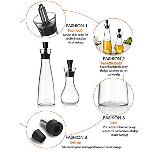 Dispensador De Aceite De Oliva.Botellas De Vidrio Y Vertedor Vertedor Para Cocina,Crucero / Decantador De Aceite Y Vinagre,Con Caño Tapado Sin Goteo,Contenedor De Condimento Líquido 550ML