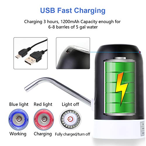 Dispensador de Bomba de Agua Bomba de Agua Potable Automática Bomba de Agua de Carga USB Portátil Botón Dispensador Batería Recargable en el Interior (Negro)