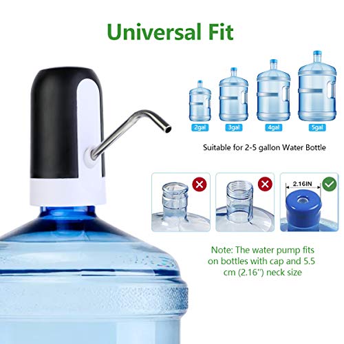 Dispensador de Bomba de Agua Bomba de Agua Potable Automática Bomba de Agua de Carga USB Portátil Botón Dispensador Batería Recargable en el Interior (Negro)