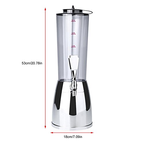 Dispensador de cerveza, 2.5L Dispensador de torre de cerveza transparente Dispensador de bebidas con tubo de hielo para bares, hoteles, KTV, familia, fiestas, fácil de limpiar(Plata)