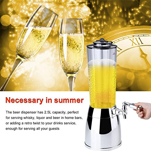 Dispensador de cerveza de 2,5 l con tubo de hielo para vino, cerveza, zumo de agua, accesorios para bar en casa plata