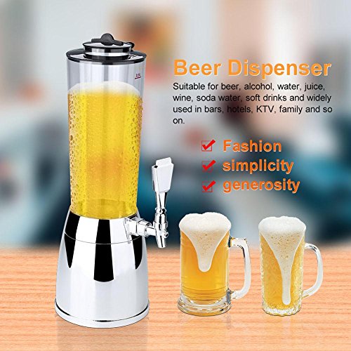 Dispensador de cerveza de 2,5 l con tubo de hielo para vino, cerveza, zumo de agua, accesorios para bar en casa plata