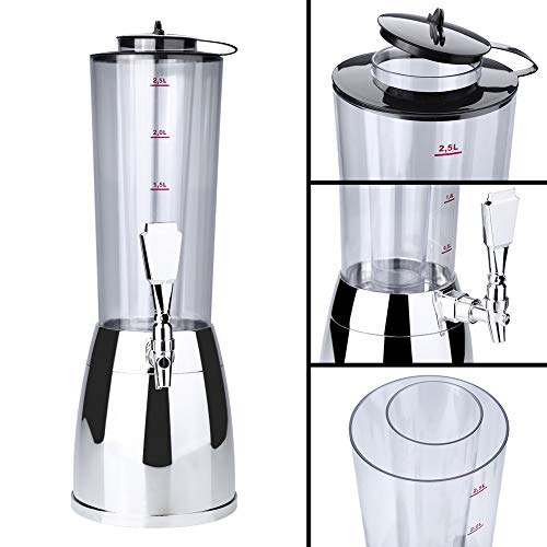 Dispensador de cerveza de 2,5 l con tubo de hielo para vino, cerveza, zumo de agua, accesorios para bar en casa plata