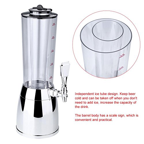 Dispensador de cerveza de 2,5 l con tubo de hielo para vino, cerveza, zumo de agua, accesorios para bar en casa plata