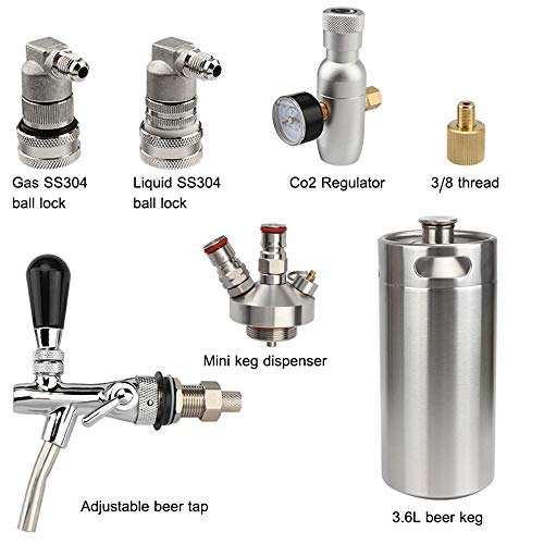 Dispensador de cerveza de acero inoxidable de 3.6L, kit de sistema de barril de cerveza Mini regulador de CO2 de 128 oz, grifo de cerveza ajustable para cerveza artesanal, cerveza de barril y cerveza