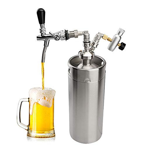 Dispensador de cerveza de acero inoxidable de 3.6L, kit de sistema de barril de cerveza Mini regulador de CO2 de 128 oz, grifo de cerveza ajustable para cerveza artesanal, cerveza de barril y cerveza