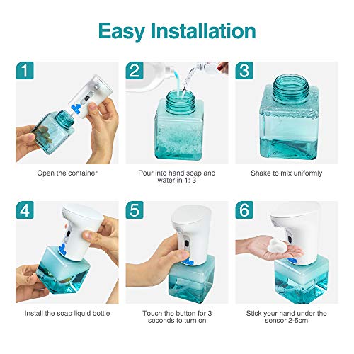 Dispensador de Jabón Automático, Dispensador de Jabón Espumoso con Sensor de Infrarrojos sin Contacto, Capacidad de 450ml Botella de Bomba Dispensadora de Jabón Manos Libres para Baño, Cocina, Oficina