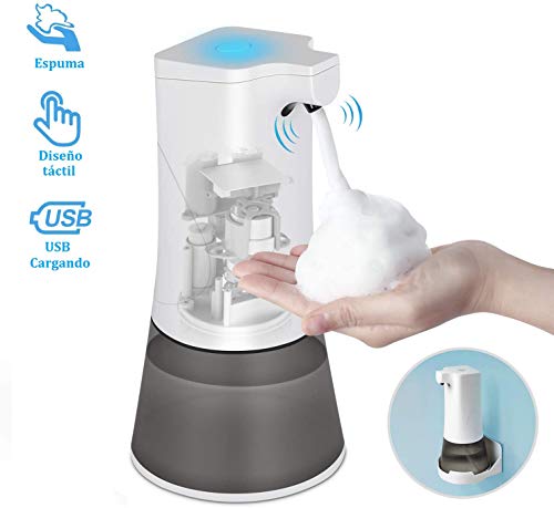 Dispensador de Jabón de Espuma Automático,400ML Sensor de Movimiento Inteligente con Sensor Infrarrojo sin Contacto,Carga USB Base Impermeable, Impermeable IPX4 ,para Baño,Cocina,Hotel,Líquido/Champú