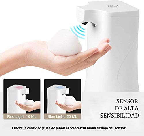 Dispensador de Jabón de Espuma Automático,400ML Sensor de Movimiento Inteligente con Sensor Infrarrojo sin Contacto,Carga USB Base Impermeable, Impermeable IPX4 ,para Baño,Cocina,Hotel,Líquido/Champú