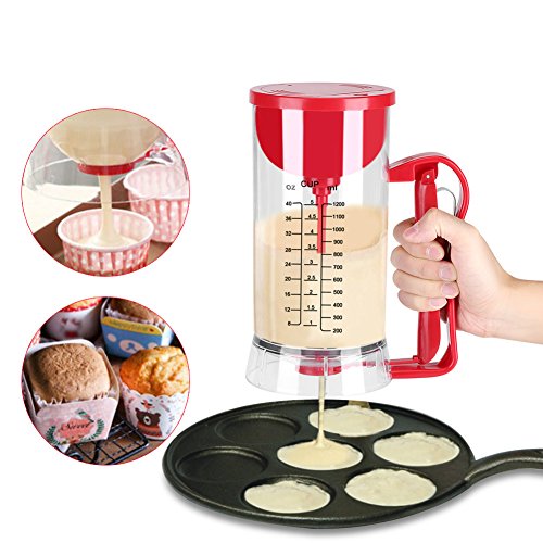 Dispensador Masa Cupcakes, Herramienta para Dispensador de Masa de Magdalenas Ideal para Pasteles, Galletas, Cakes & Belgian Waffles con Etiqueta de Medición, 1200ML