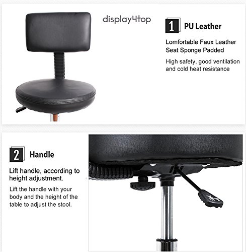 Display4top - Banqueta Negra Ajustable giratoria, con 5 Ruedas de Bloqueo (Acero Inoxidable)