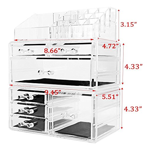 Display4top Caja acrílica Estante de maquillajes Maquillaje Cosméticos Joyería Organizador (7 Drawers Transparente)